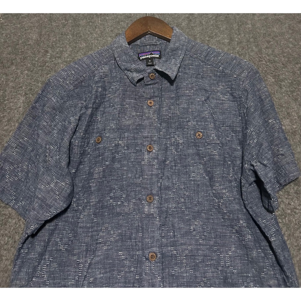 Patagonia Mens back step shirt short sleeve medium hemp blend blue